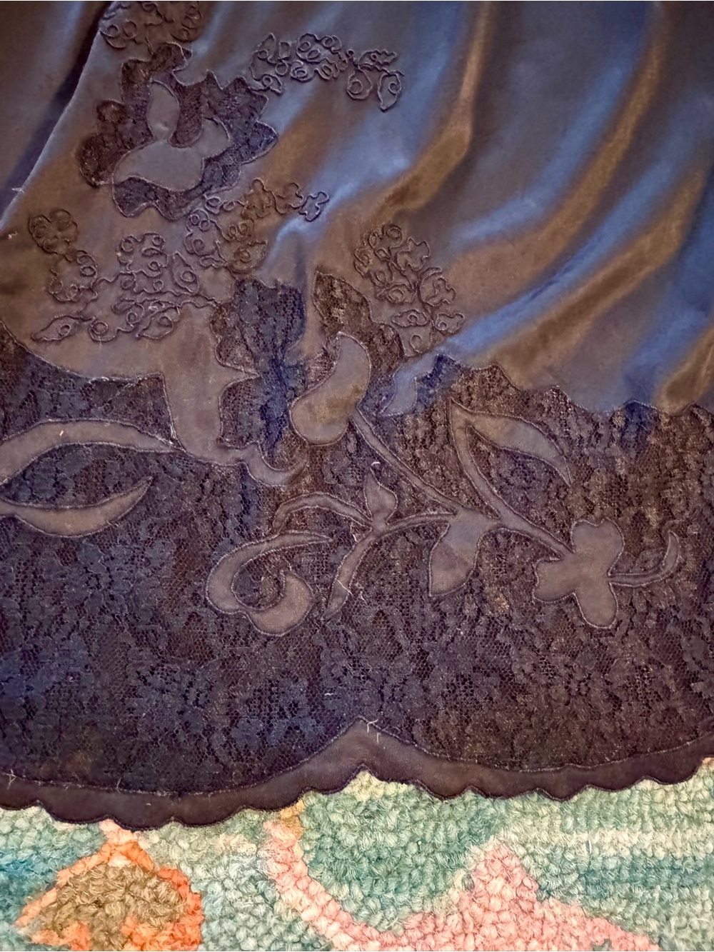 Vtg 60s Black Half Slip Skirt Lace Trim M/L Embroidered 23” - Picture 3 of 5